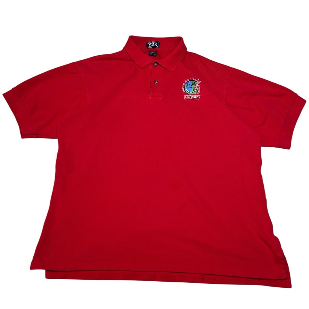 Vintage Colgate Polo Shirt Mens Large Red Embroidered Logo Y2K Corporate Promo